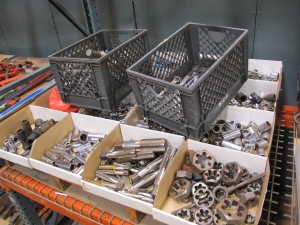 (16 BOXES, 2 CRATES) MISC. SOCKETS, IMPACT SOCKETS, BREAKER BARS, RATCHETS, PULL SAW BLADES, REAMER BIT, TAP AND DYE TOOLING. LOADING & HANDLING FEE $15-4017